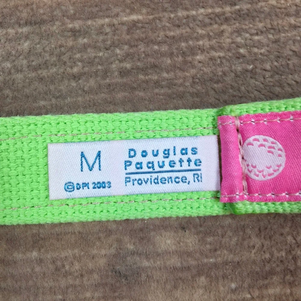 Douglas Paquette Golf D-Ring Belt Womens M Pink Green Good Preppy Canvas Ribbon